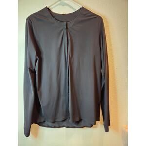 Lululemon Black Long Sleeve Hidden Button Shirt Size 10 Office‎ Travel Top rare